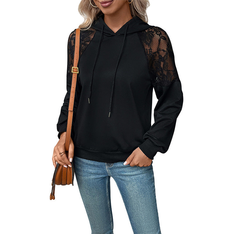 Damen Kapuzenpullover mit eleganter Spitzen-Details W&W Mode
