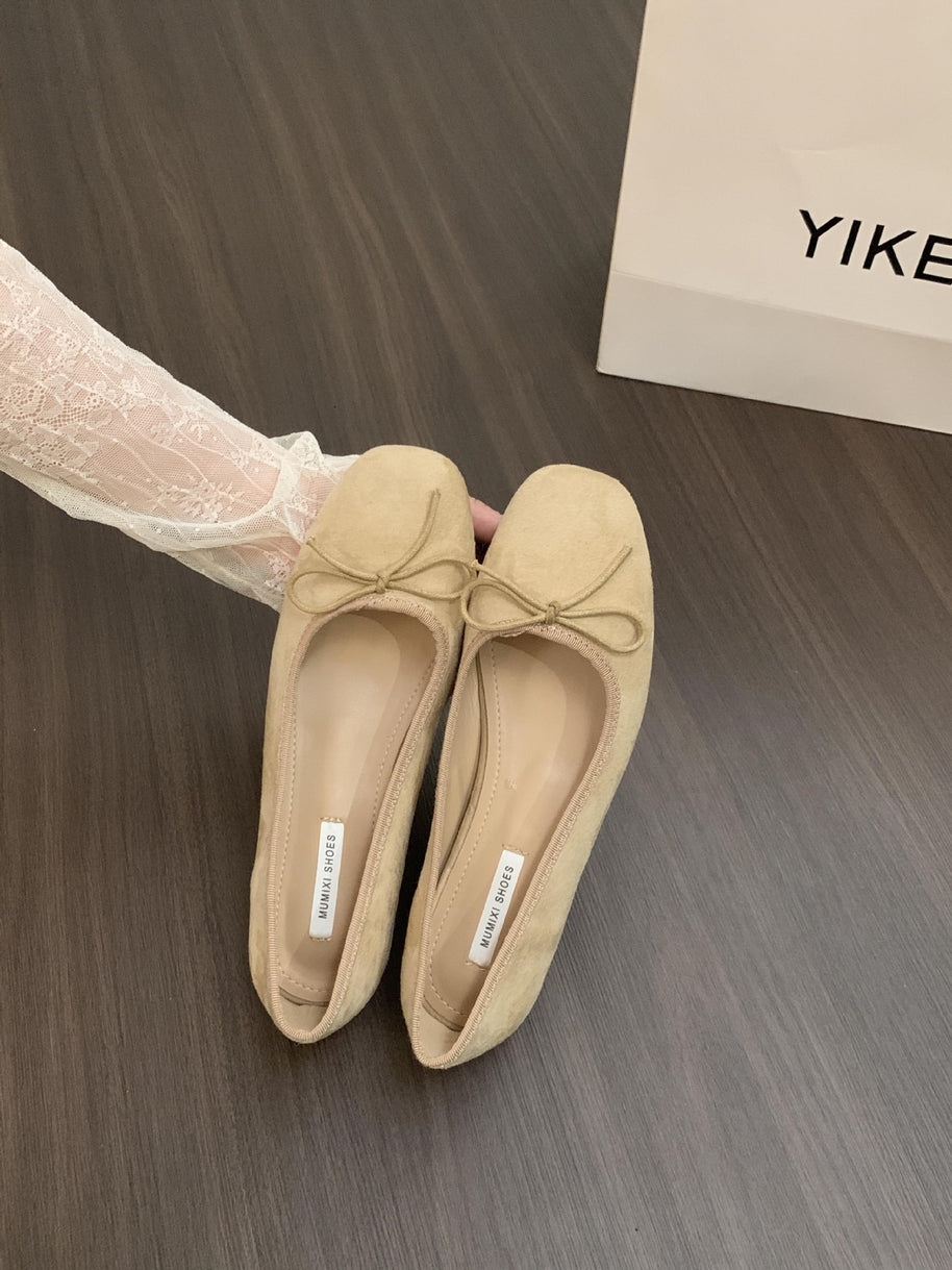 Damen Ballerinas mit zierlichem Schleifendetail und samtiger Oberflächenstruktur WW