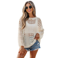 Damen luftiger Strickpullover mit luftiger Netzstruktur und weit geschnittenem Schnitt WW