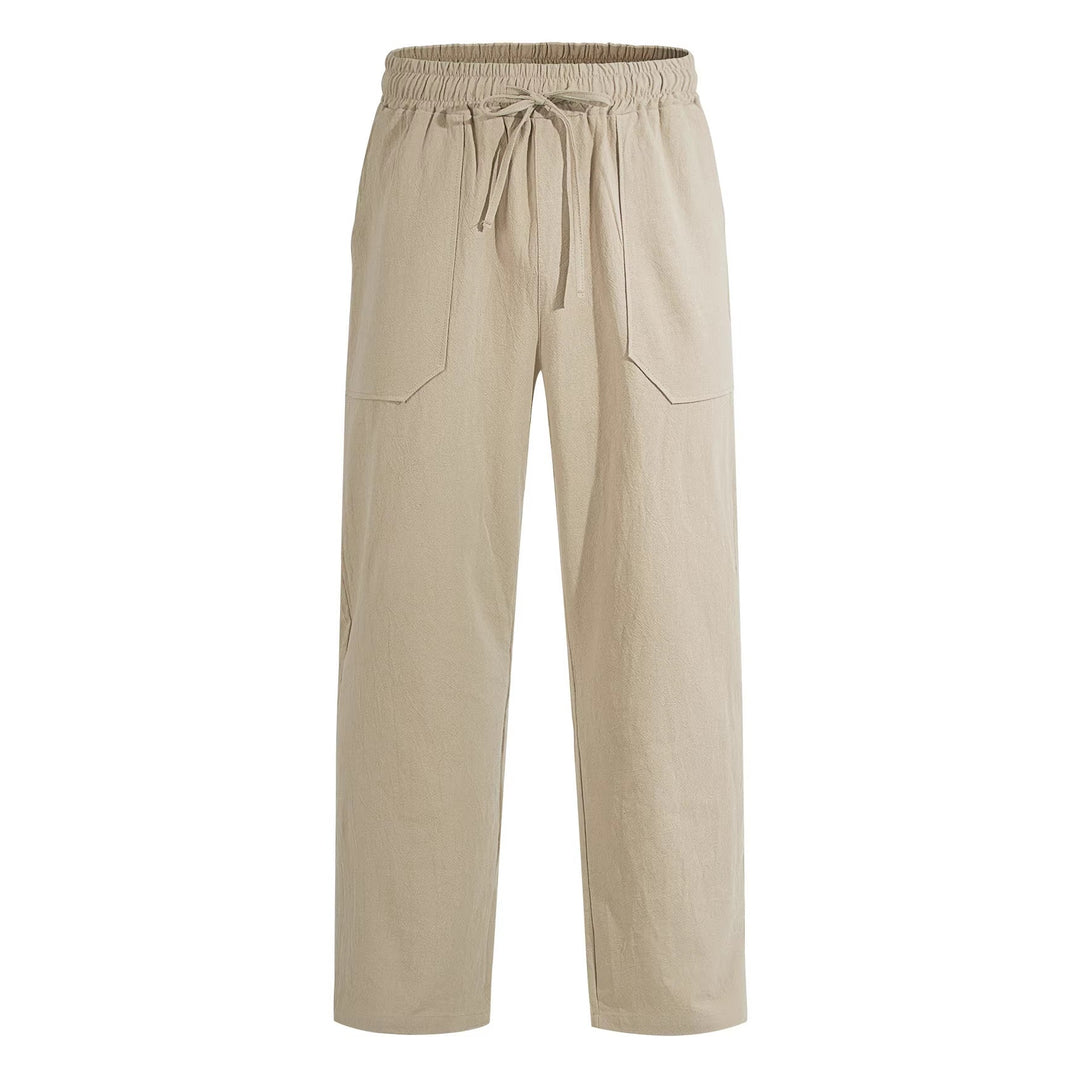 Herren nan weite Relaxhose aus Leinen-Mix mit Kordelbund und aufgesetzten Beintaschen W&W Mode
