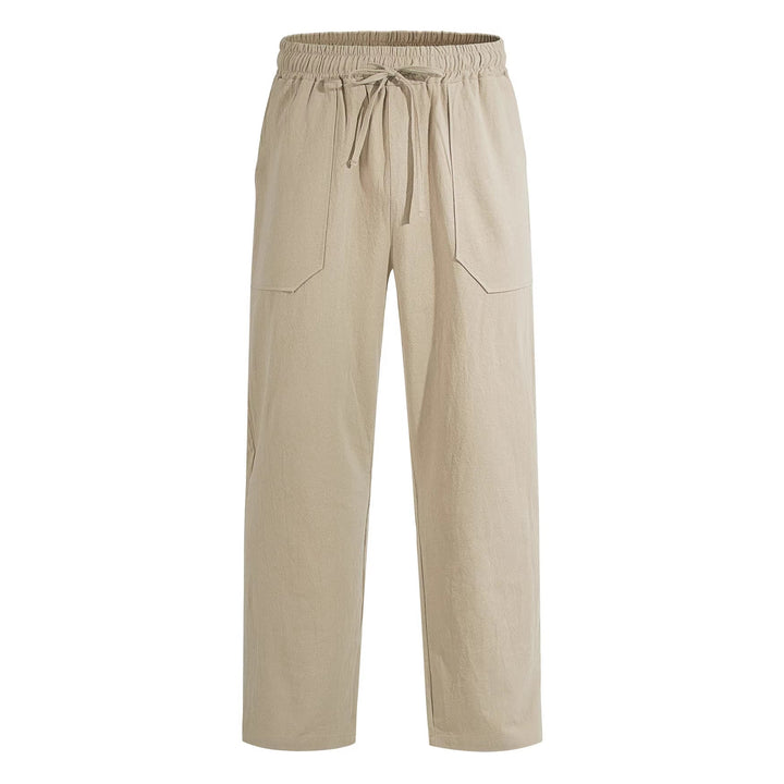 Herren nan weite Relaxhose aus Leinen-Mix mit Kordelbund und aufgesetzten Beintaschen W&W Mode