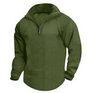 Herren strukturierter Fleece-Pullover mit hohem Kragen und halbem Reißverschluss WW