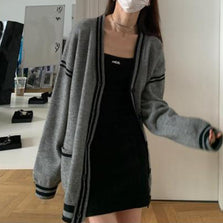 Damen bequeme Strickjacke mit lässigem Schnitt und dekorativem Streifen WW