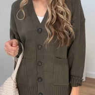 Damen Strickjacke mit Taschen und modernen Knöpfen WW