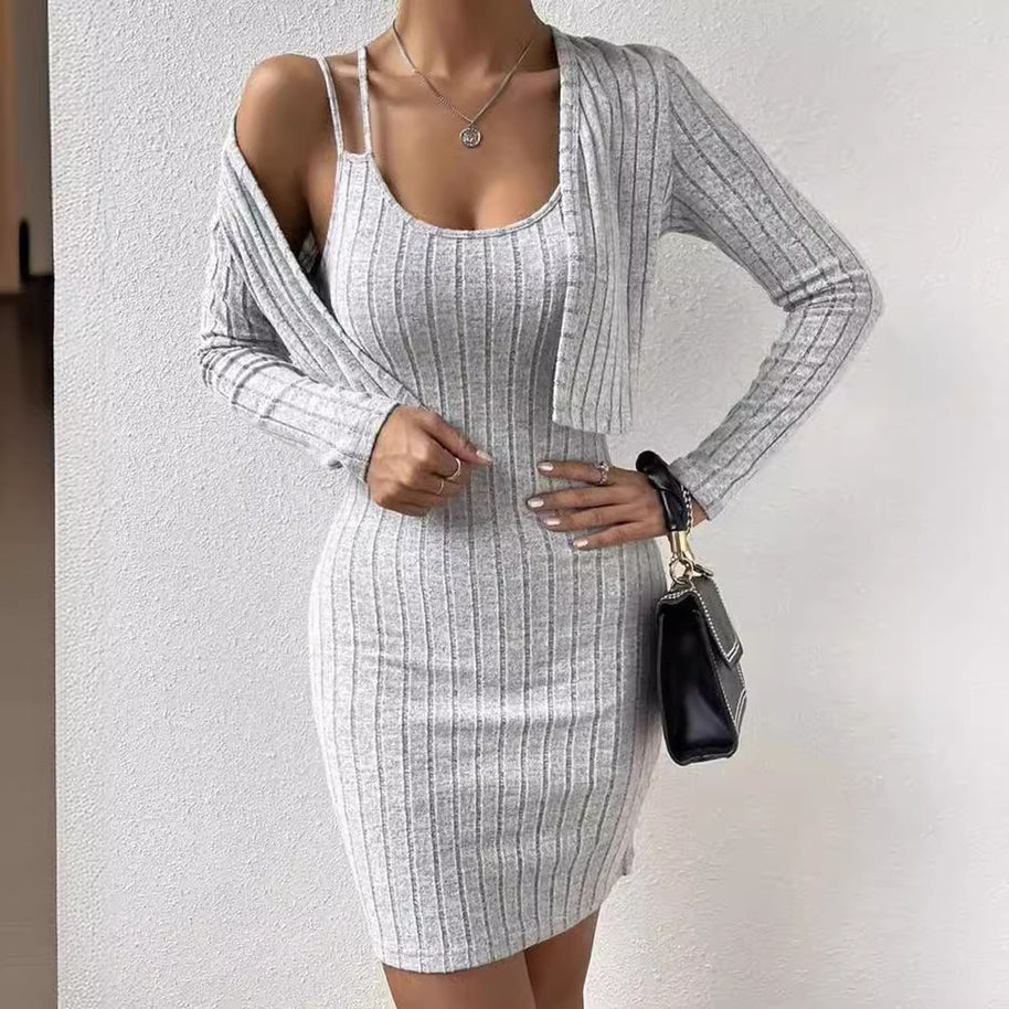 Damen Strickkleid mit geöffnetem Cardigan WW