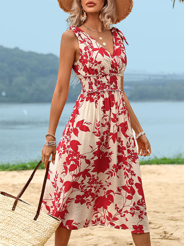 Damen Midikleid mit floralem Design und elastischem Taillenzug W&W Mode