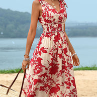 Damen Midikleid mit floralem Design und elastischem Taillenzug WW