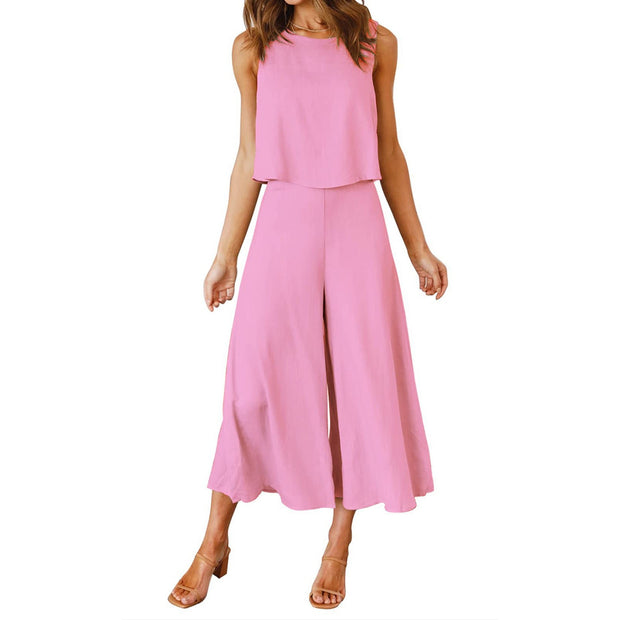 Damen Luftiger Jumpsuit mit schwingendem Bein und ärmellosem Design WW