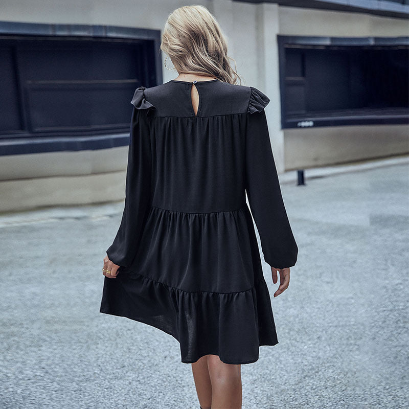 Damen Midi-Kleid mit Rüschendetails und voluminösem Rock W&W Mode