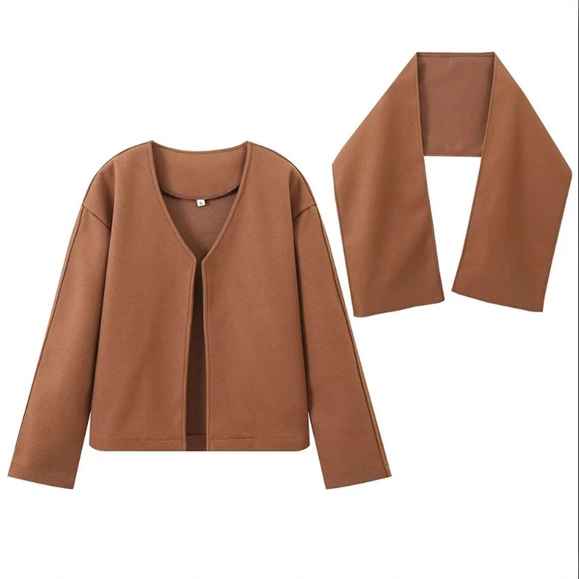 Damen Oversized Jacke mit elegantem Schnitt und passendem Schal W&W Mode