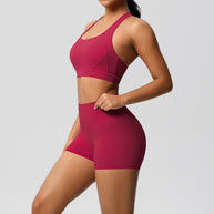 Damen Sport-BH und Hochbund-Shorts Set mit nahtloser Verarbeitung und atmungsaktiven Materialien WW