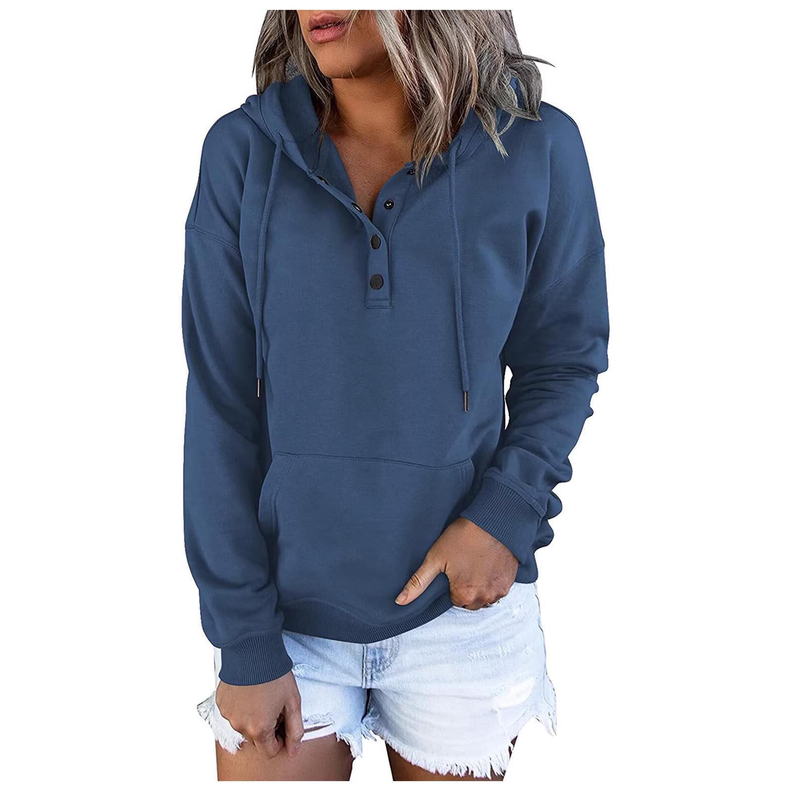 Damen Sportlicher Hoodie mit Knopfleiste und lässigem Schnitt WW