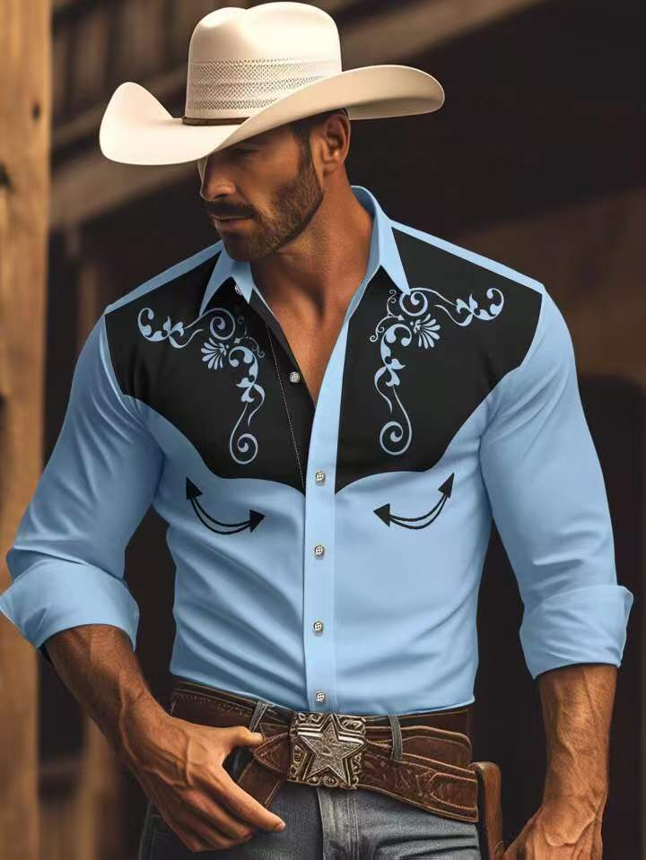 Herren Westernhemd mit dekorativem Design und Stickereien WW