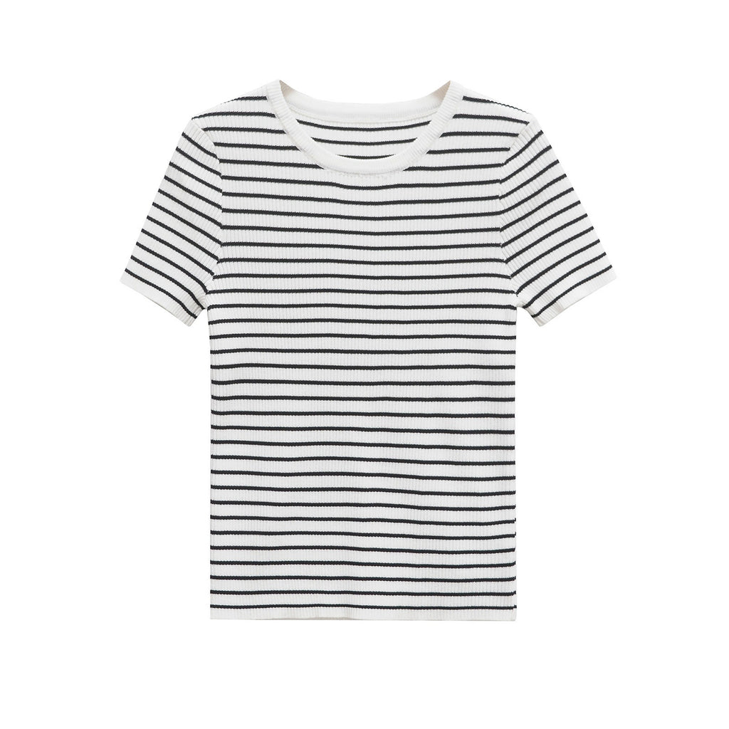 Damen gestreiftes T-Shirt aus hochwertigem Rippmaterial WW