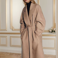 Damen stilvoller mantel mit breitem Kragen und Taillengürtel WW