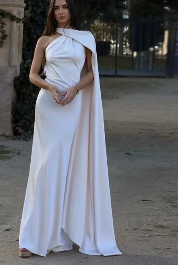 Damen elegantes Abendkleid mit einseitigem Cape und raffinierter Drapierung W&W