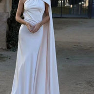 Damen elegantes Abendkleid mit einseitigem Cape und raffinierter Drapierung W&W