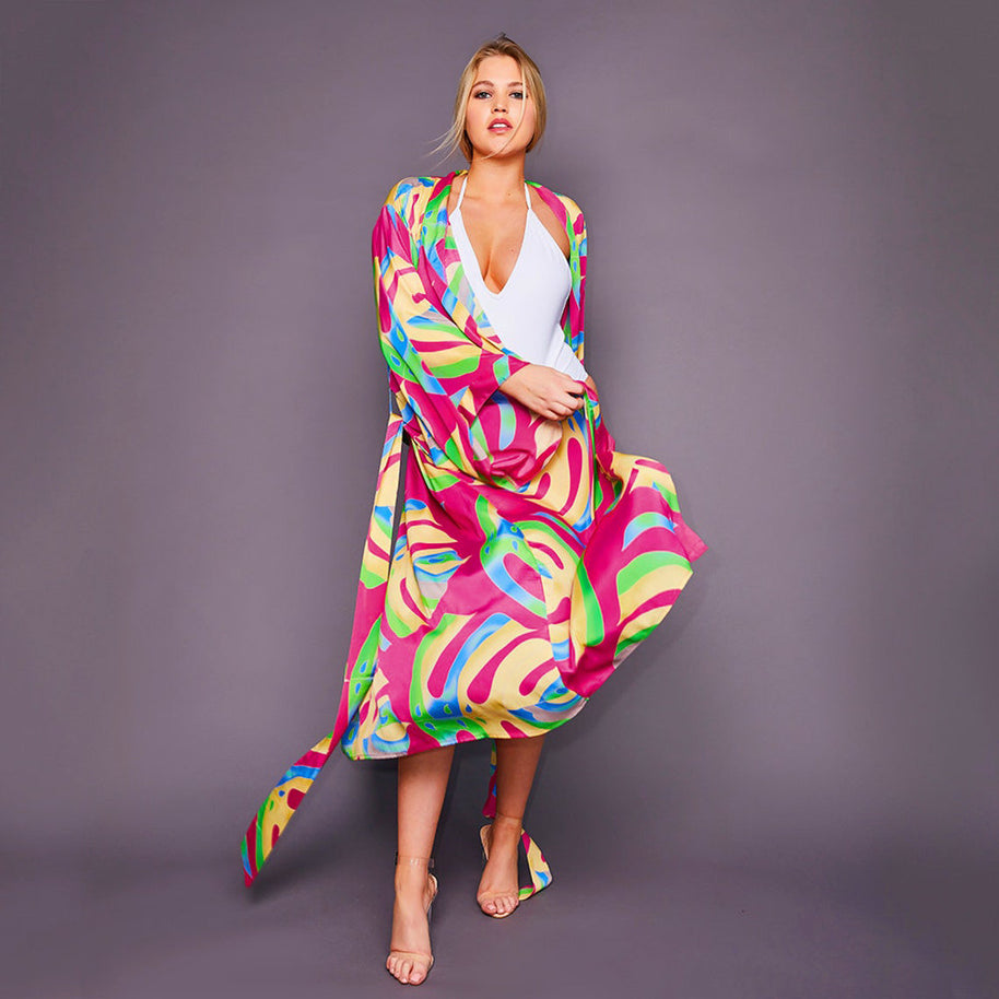 Damen Kimono-Robe mit Leopardenmuster WW