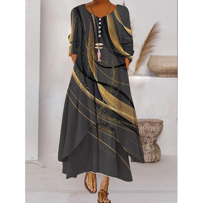 WW | Maxikleid mit Langen Ärmeln und Knopfverschluss