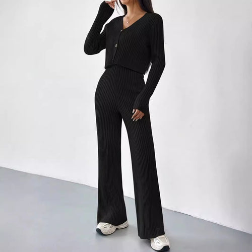 Damen Set mit Rippstruktur und modischem V-Ausschnitt WW