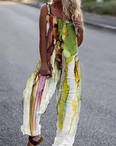 WW | Große Blumenmuster Leichte Stoff Latzhose