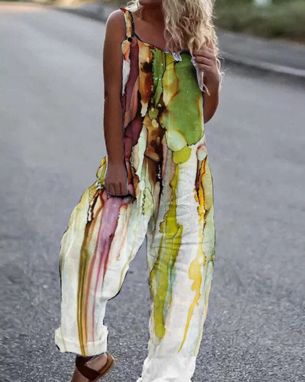 WW | Große Blumenmuster Leichte Stoff Latzhose