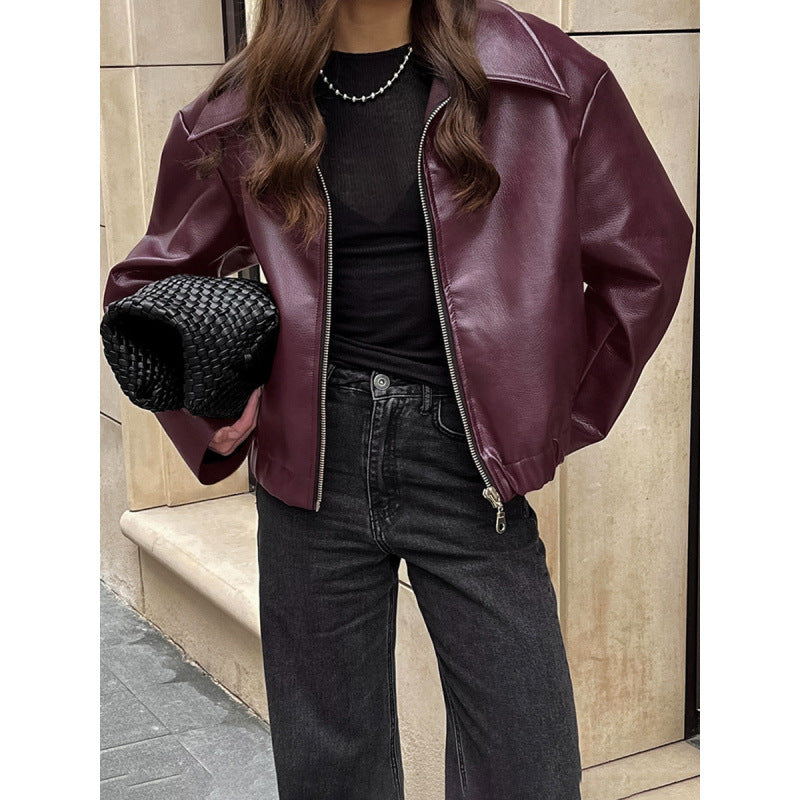 Damen Kunstlederjacke mit Oversized-Schnitt und klassischem Kragen WW