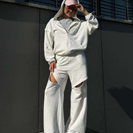 Damen Sportlicher Hoodie und weite Loungehose Set WW