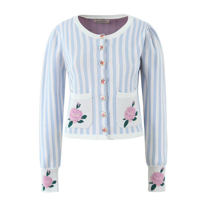 Damen Strickjacke mit floralem Design und detailreicher Knopfleiste W&W Mode