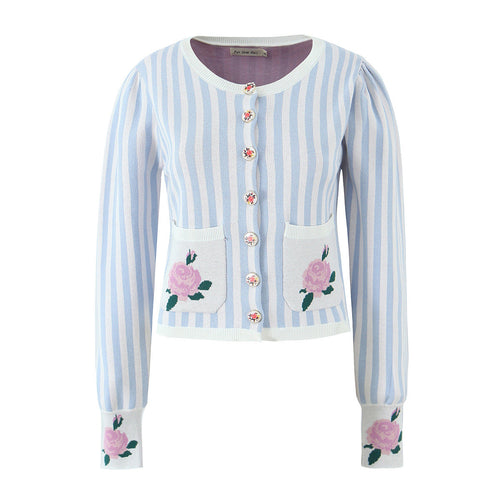 Damen Strickjacke mit floralem Design und detailreicher Knopfleiste W&W Mode
