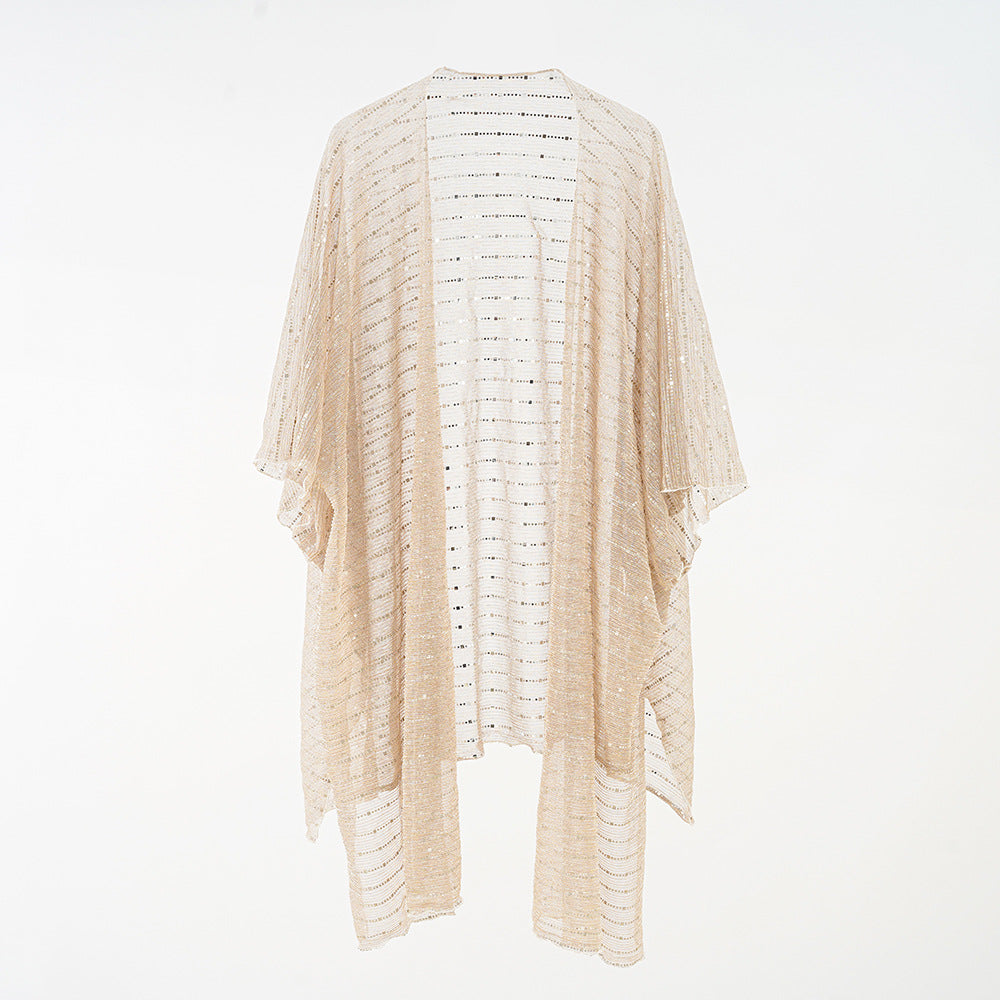 Damen Eleganter Kaftan-Überwurf mit fein gehäkeltem Design und asymmetrischen Kanten WW