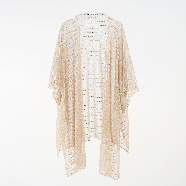 Damen Eleganter Kaftan-Überwurf mit fein gehäkeltem Design und asymmetrischen Kanten W&W Mode