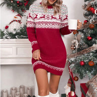 Damen Strickkleid mit festlichem Norweger-Muster WW