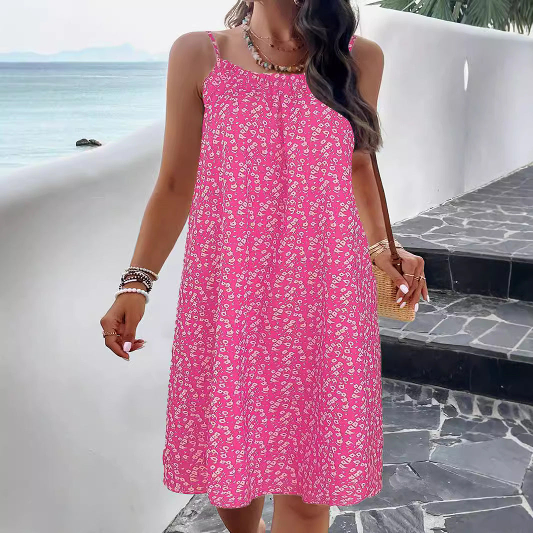 Damen ärmelloses Sommerkleid mit elastischem Bund und floralem Muster W&W Mode