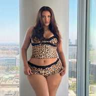 Damen Schlafanzug-Set mit Spitzenakzenten und Leo-Print WW