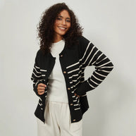 Damen Strickjacke mit gestreiftem Muster und eleganten Knopfdetails WW