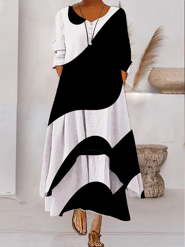 WW | Maxikleid mit Langen Ärmeln und Knopfverschluss
