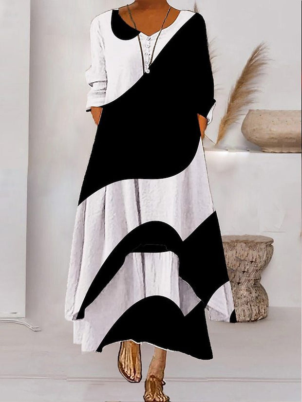 WW | Maxikleid mit Langen Ärmeln und Knopfverschluss