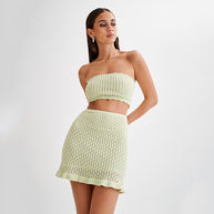 Damen Strick-Bandeau Top mit passendem Rock WW