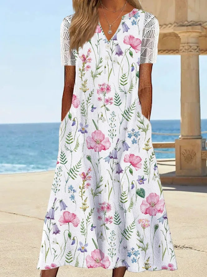 Damen Maxi-Kleid mit floralem Design und praktischem Knopfverschluss WW