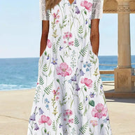 Damen Maxi-Kleid mit floralem Design und praktischem Knopfverschluss WW