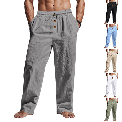 Herren Bequeme Leinenhose mit elastischem Bund und Knopfdetails W&W Mode