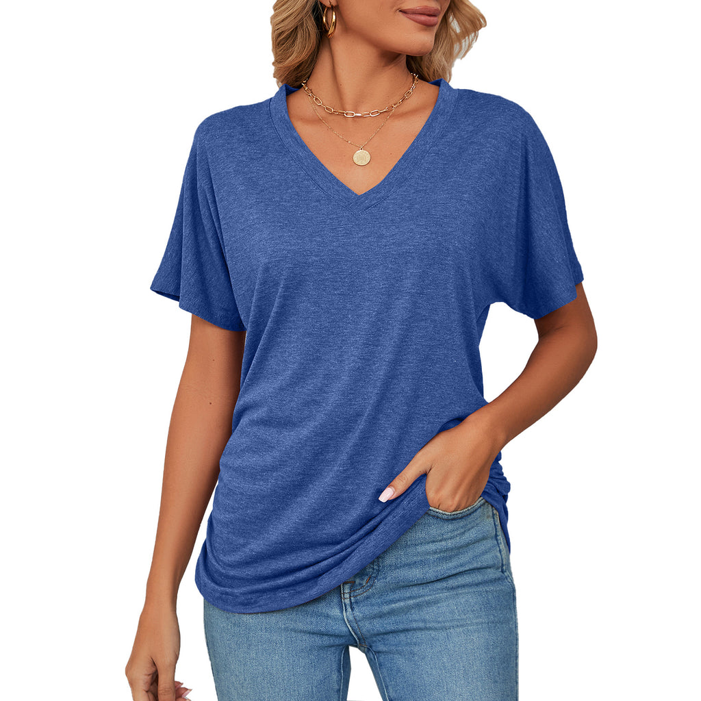 Damen V-Ausschnitt T-Shirt mit lockerem Schnitt und seitlichen Raffungseffekten WW