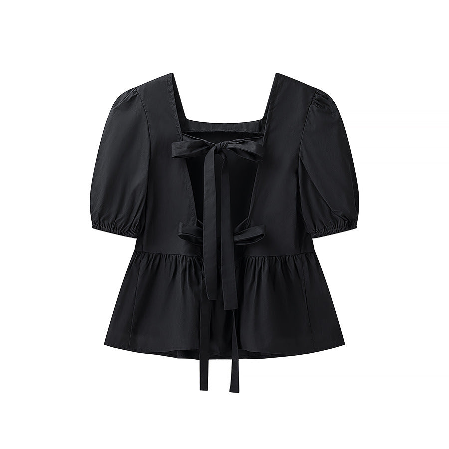 Damen bezaubernde Bluse mit Knoten-Detail und Puffärmeln WW