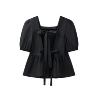 Damen bezaubernde Bluse mit Knoten-Detail und Puffärmeln WW