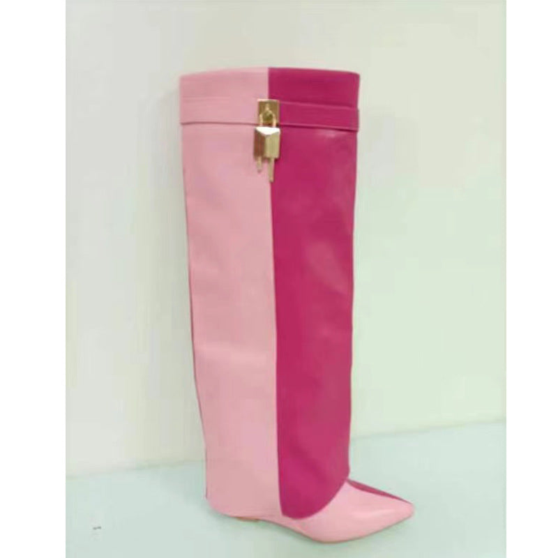 Damen Hochglanz Regenbogen Über-die-Knie Stiletto Stiefel WW
