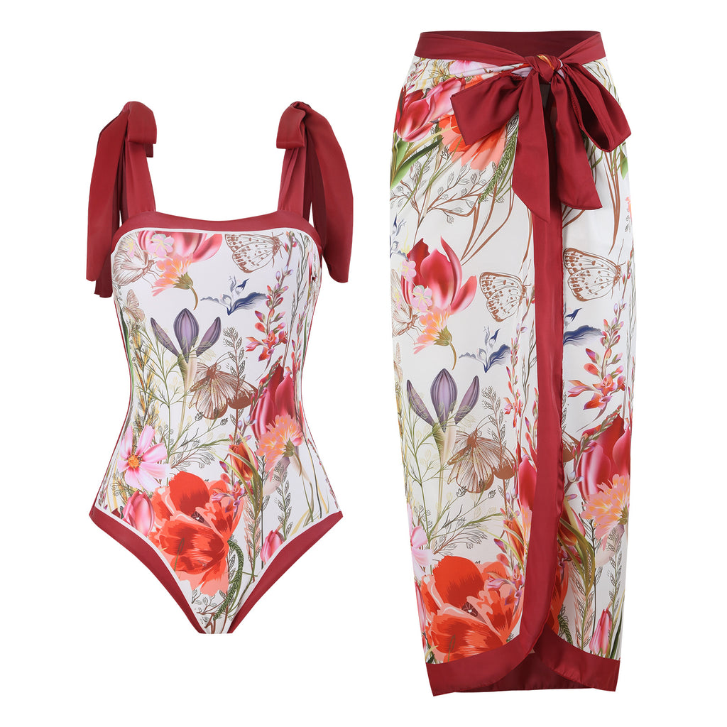 Damen Badeanzug mit abnehmbaren Trägern und eleganter Wickelrobe WW