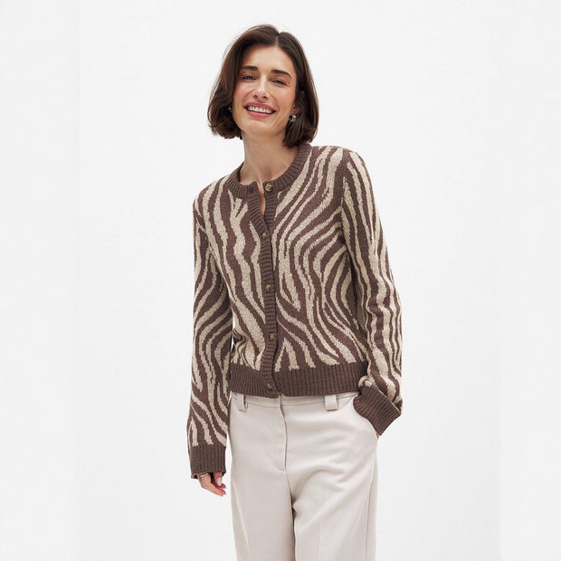 Damen Strickjacke mit elegantem Zebradesign und Knopfdetails WW