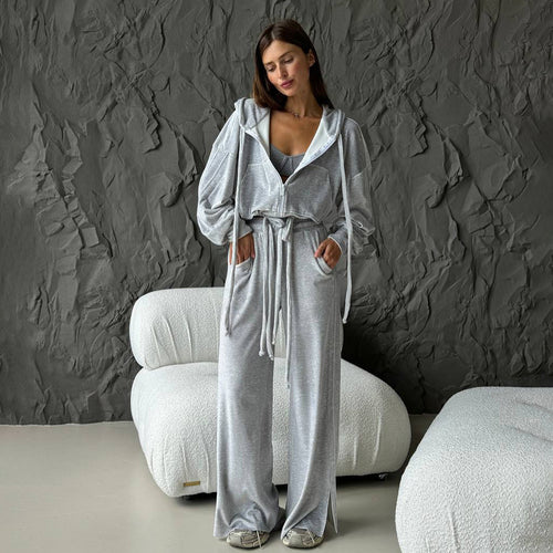 Damen Sportliches Lounge-Set mit komfortablem Hoodie und weitem Hosenstil WW