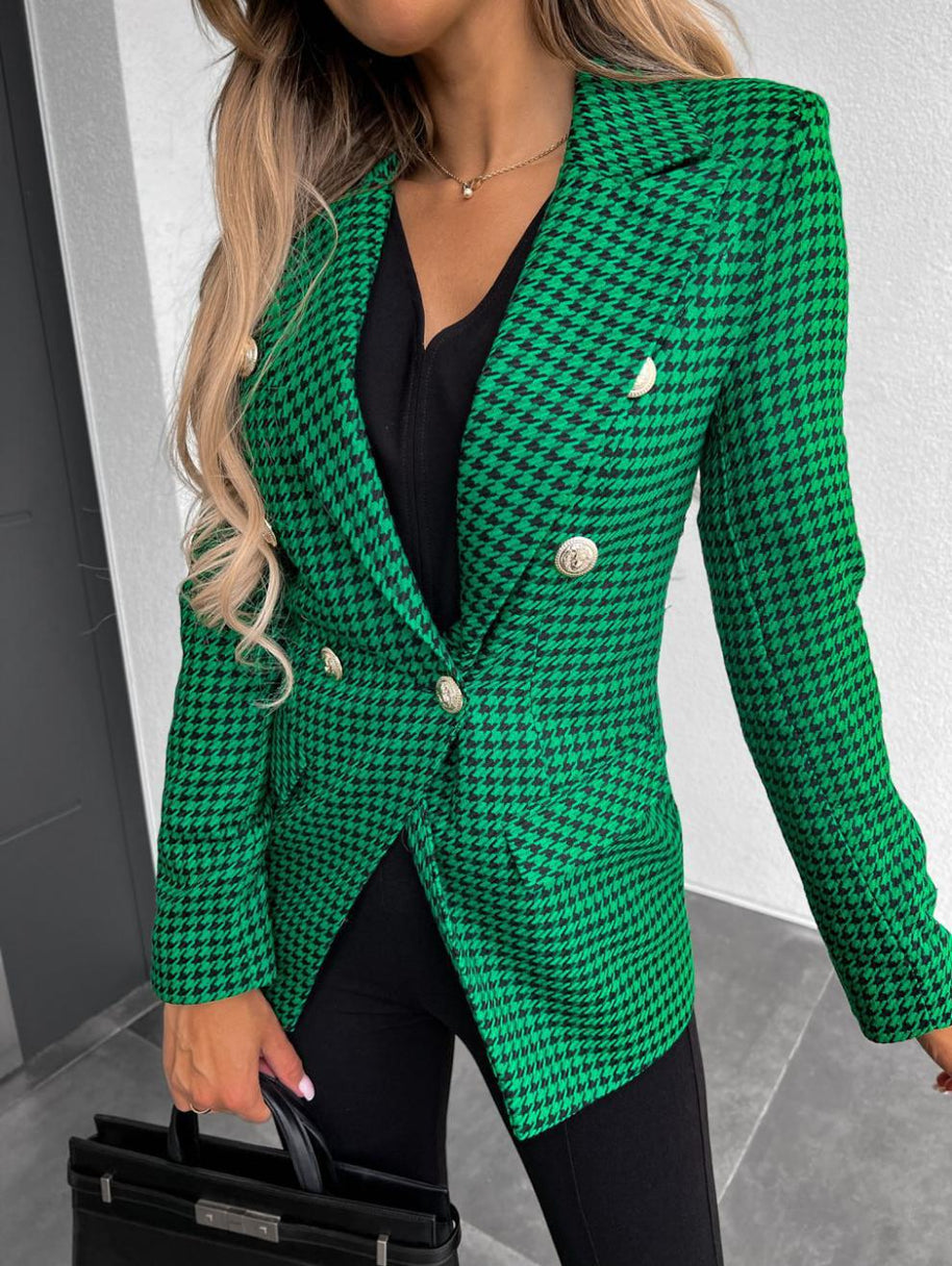 Damen Karierter Blazer im modernen Schnitt mit doppelter Knopfreihe und eleganten Details WW